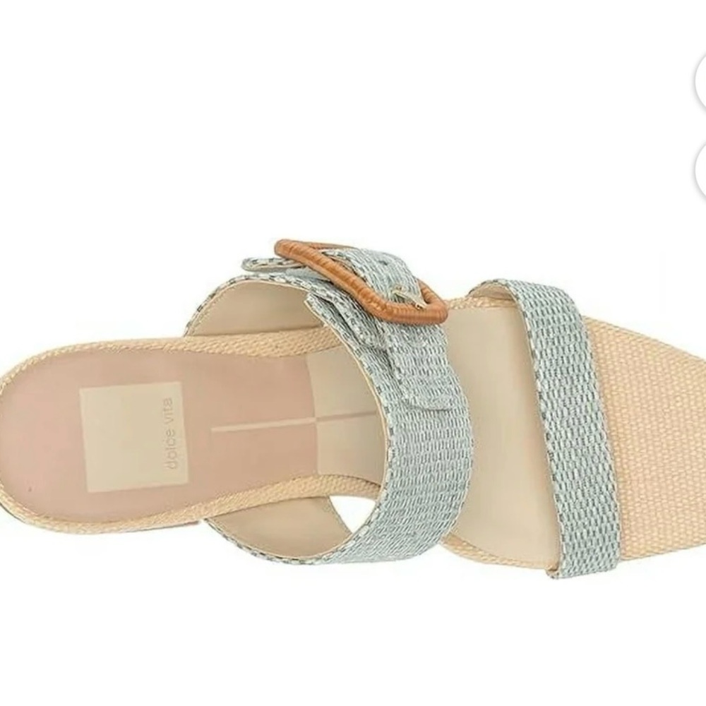 Dolce Vita Posy Mint Raffia Slip On Squared Toe Buckle Heels - Picture 2 of 8